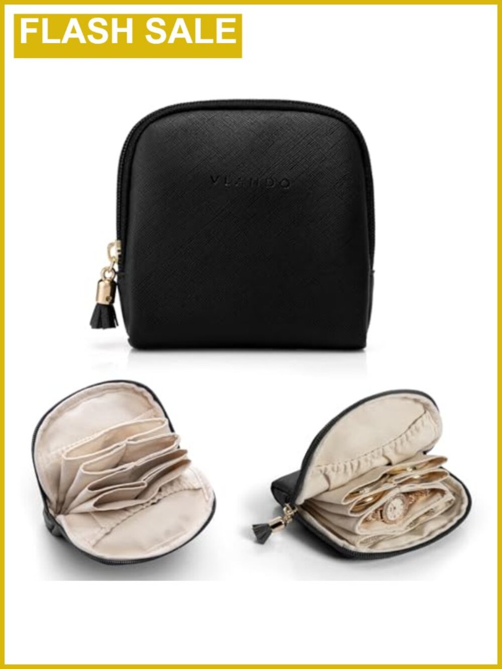 Jewelry Travel Case PU Leather Velvet Pouch Organizer with Zipper Portable